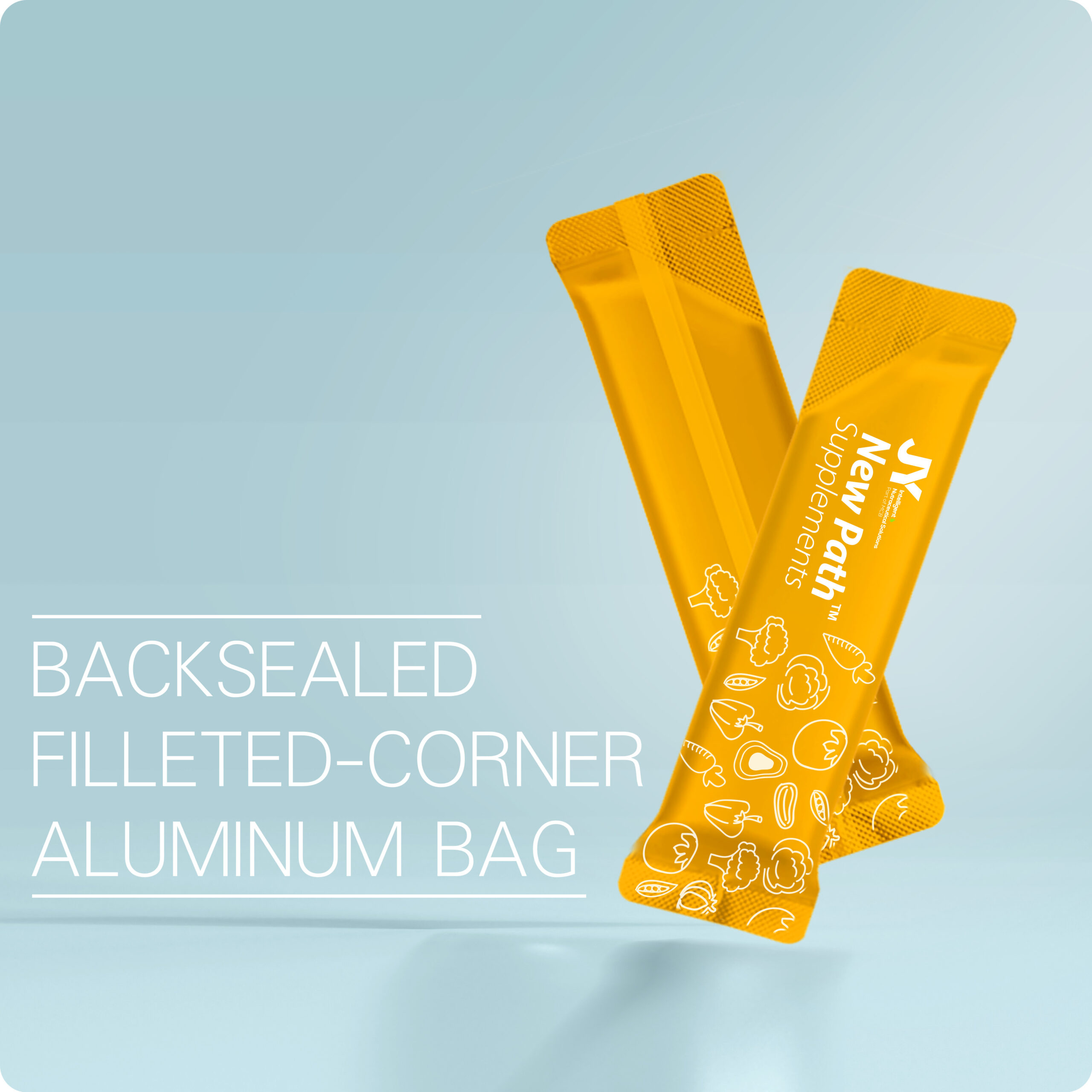 BACKSEALED FILLETED-CORNER ALUMINUM BAG